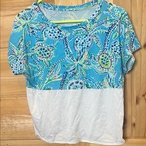 Lilly Pulitzer Tropical Blue and White Short Sleeve Tee